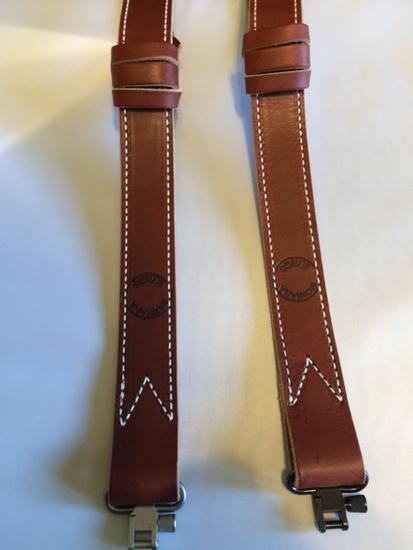 Border Stitched Montana Sling Available in 1.25 Inch only, BROWN w/ Black or Stainless Grovtec Swivels